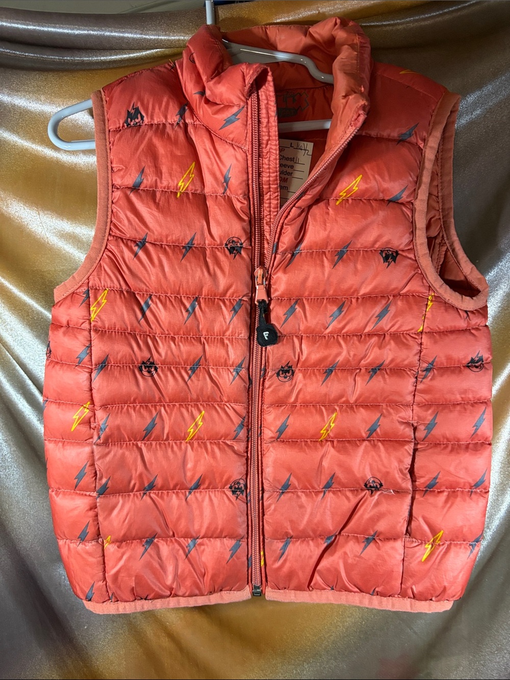 Felix the Cat Japanese Kids' Coral Quilted Puffer Vest with Lightning Print. BB